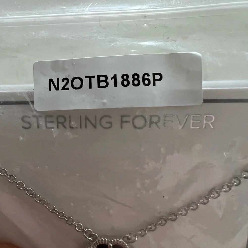 Sterling Forever Necklace Silver Tone Petal Pendant Necklace Black Onyx NEW